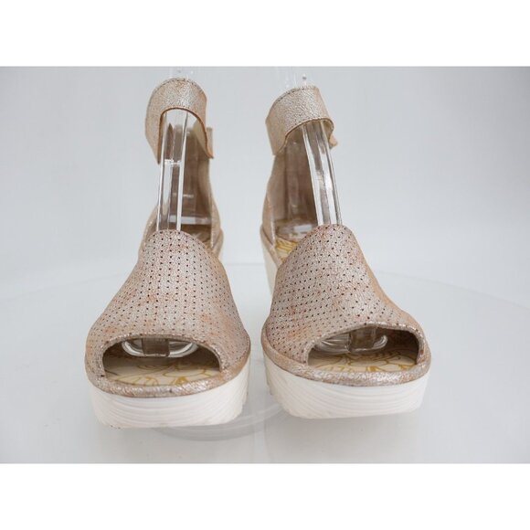 Fly London Women Yake Sandal Size 37 6 Pearl Leather Slingback Wedge Platform - Picture 2 of 13